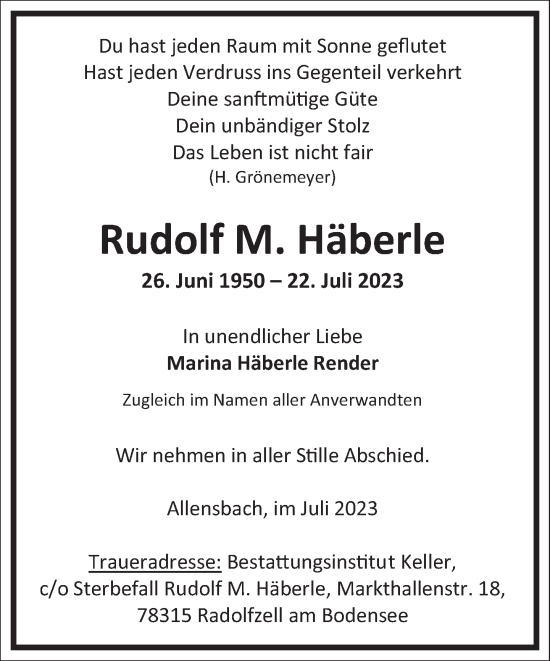 Traueranzeige von Rudolf M. Häberle von Frankfurter Allgemeine Zeitung