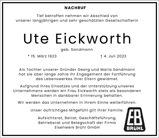 Traueranzeige von Ute Eickworth von Frankfurter Allgemeine Zeitung
