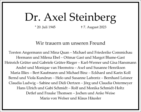 Traueranzeige von Axel Steinberg von Frankfurter Allgemeine Zeitung