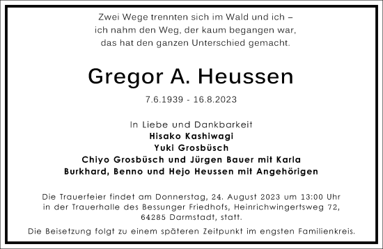 Traueranzeige von Gregor A. Heussen von Frankfurter Allgemeine Zeitung