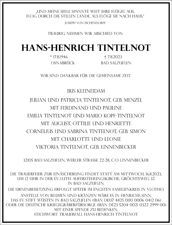 Traueranzeige von Hans-Henrich Tintelnot von Frankfurter Allgemeine Zeitung