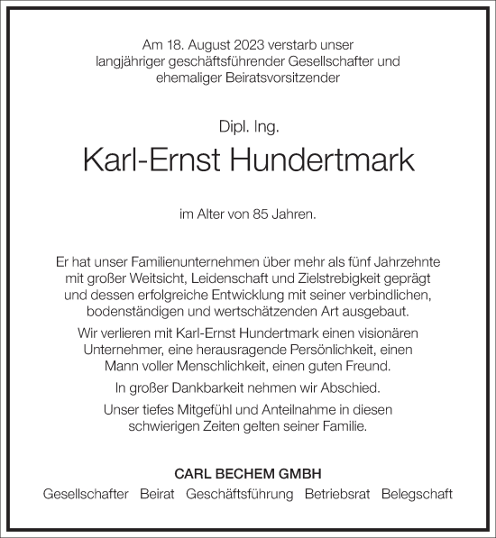 Traueranzeige von Karl-Ernst Hundertmark von Frankfurter Allgemeine Zeitung