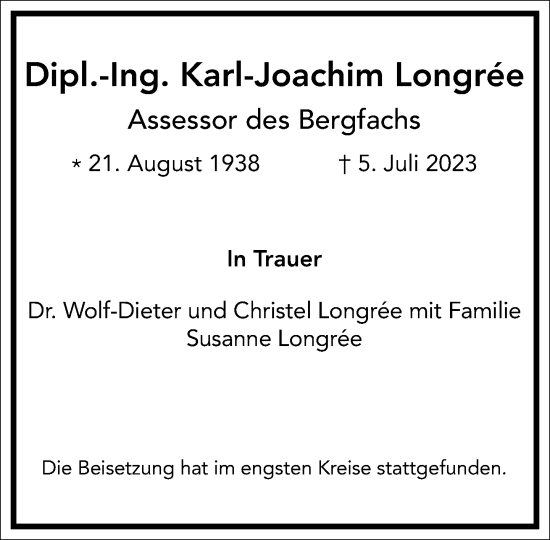 Traueranzeige von Karl-Joachim Longrée von Frankfurter Allgemeine Zeitung