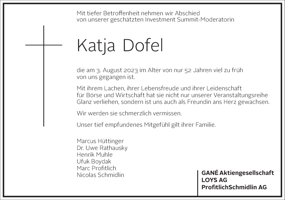  Traueranzeige für Katja Dofel vom 09.08.2023 aus Frankfurter Allgemeine Zeitung