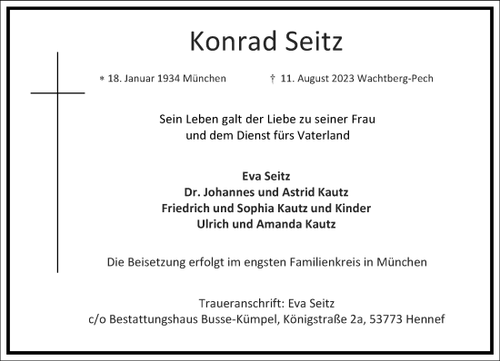 Traueranzeige von Konrad Seitz von Frankfurter Allgemeine Zeitung