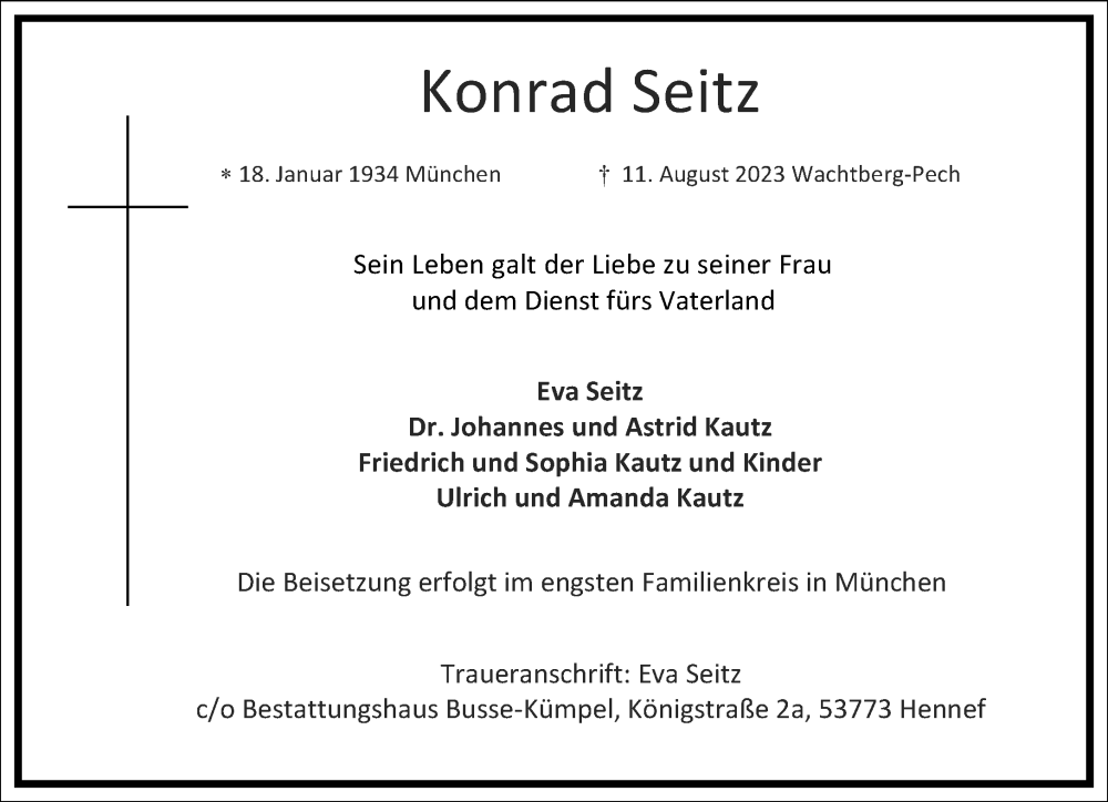  Traueranzeige für Konrad Seitz vom 19.08.2023 aus Frankfurter Allgemeine Zeitung