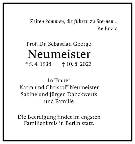 Traueranzeige von Sebastian George Neumeister von Frankfurter Allgemeine Zeitung