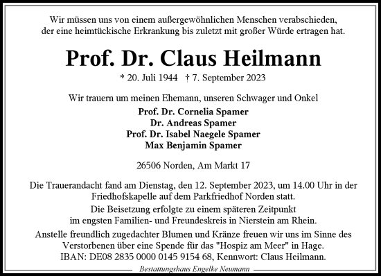 Traueranzeige von Claus Heilmann von Frankfurter Allgemeine Zeitung