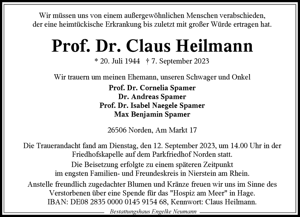 Traueranzeige für Claus Heilmann vom 16.09.2023 aus Frankfurter Allgemeine Zeitung