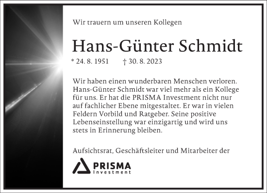 Traueranzeige von Hans-Günter Schmidt von Frankfurter Allgemeine Zeitung