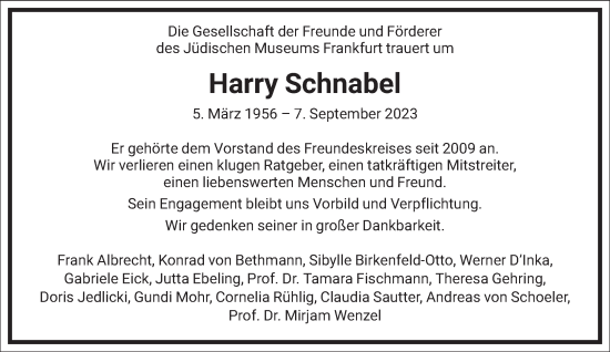 Traueranzeige von Harry Schnabel von Frankfurter Allgemeine Zeitung