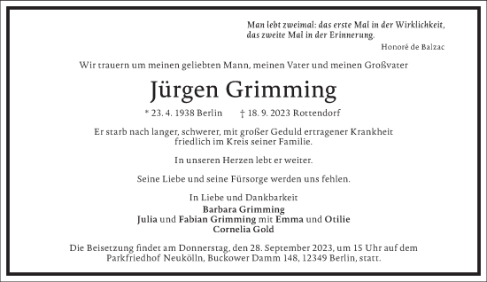 Traueranzeige von Jürgen Grimming von Frankfurter Allgemeine Zeitung