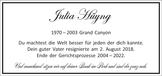 Traueranzeige von Julia Hüyng von Frankfurter Allgemeine Zeitung