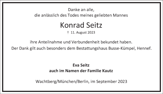 Traueranzeige von Konrad Seitz von Frankfurter Allgemeine Zeitung