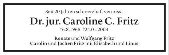 Traueranzeige von Caroline Fritz von Frankfurter Allgemeine Zeitung