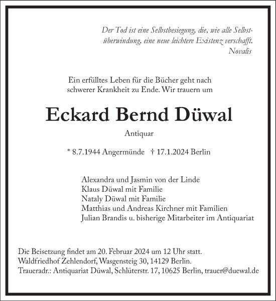 Traueranzeige von Eckard Bernd Düwal von Frankfurter Allgemeine Zeitung