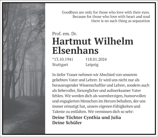 Traueranzeige von Hartmut Wilhelm Elsenhans von Frankfurter Allgemeine Zeitung