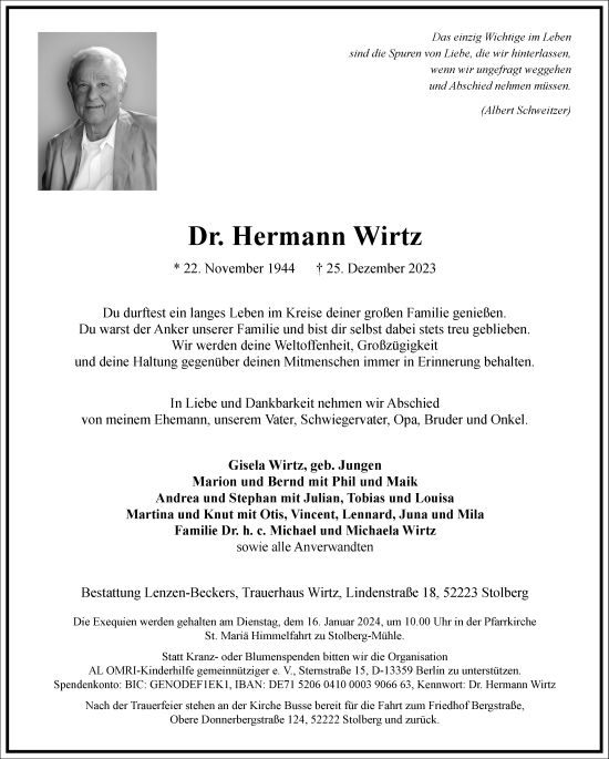 Traueranzeige von Hermann Wirtz von Frankfurter Allgemeine Zeitung