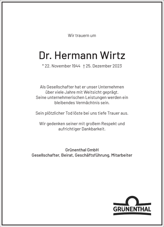 Traueranzeige von Hermann Wirtz von Frankfurter Allgemeine Zeitung