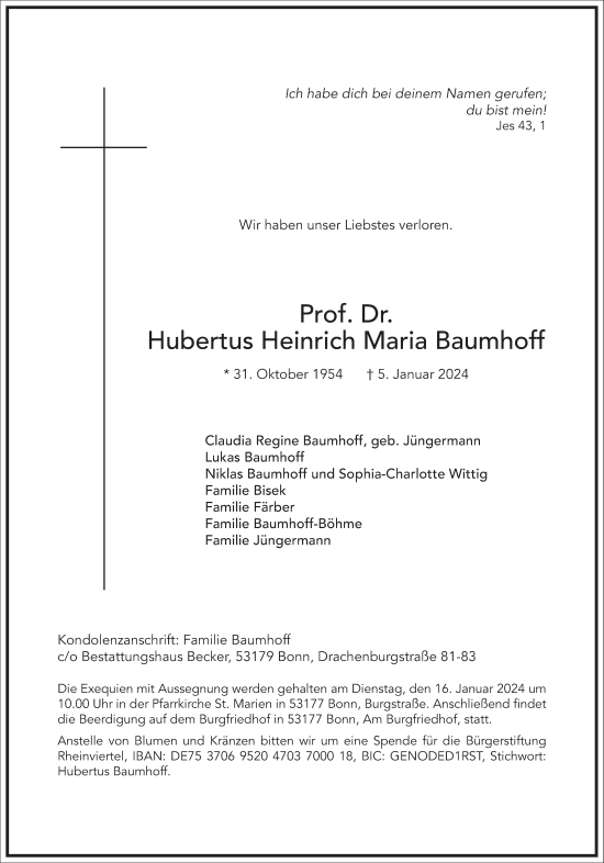 Traueranzeige von Hubertus Heinrich Maria Baumhoff von Frankfurter Allgemeine Zeitung