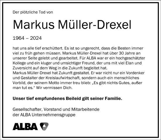 Traueranzeige von Markus Müller-Drexel von Frankfurter Allgemeine Zeitung