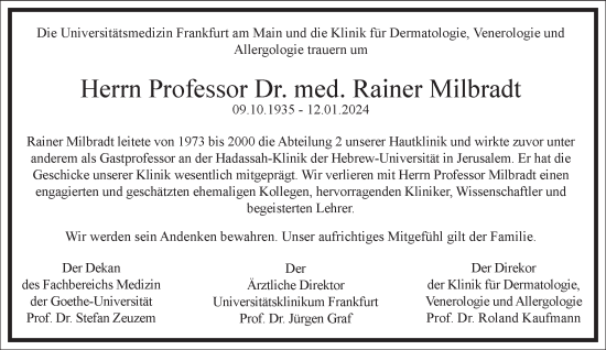 Traueranzeige von Rainer Milbradt von Frankfurter Allgemeine Zeitung