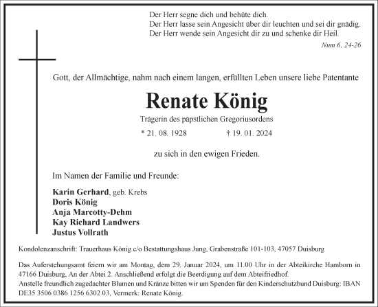 Traueranzeige von Renate König von Frankfurter Allgemeine Zeitung