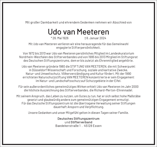 Traueranzeige von Udo van Meeteren von Frankfurter Allgemeine Zeitung