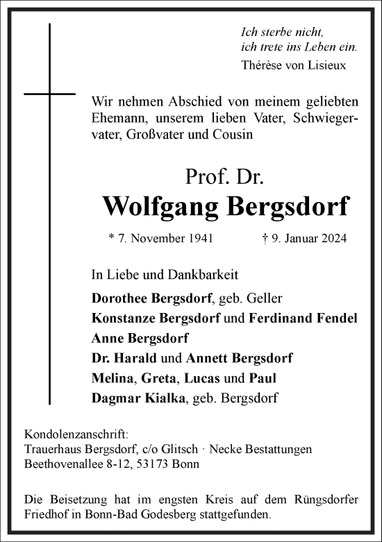 Traueranzeige von Wolfgang Bergsdorf von Frankfurter Allgemeine Zeitung