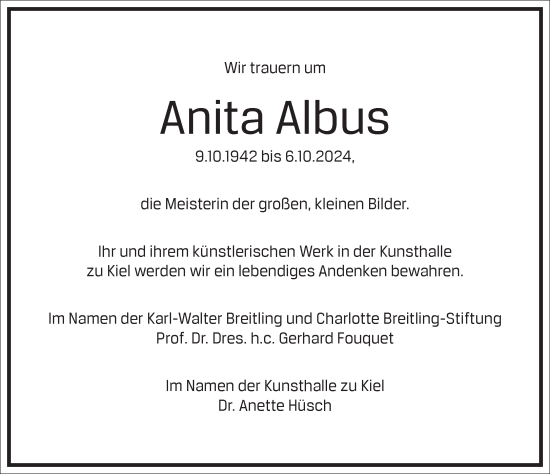 Traueranzeige von Anita Albus von Frankfurter Allgemeine Zeitung