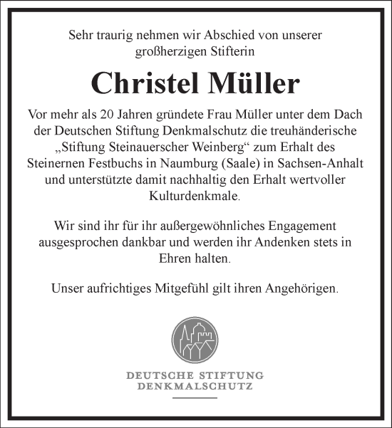 Traueranzeige von Christel Müller von Frankfurter Allgemeine Zeitung