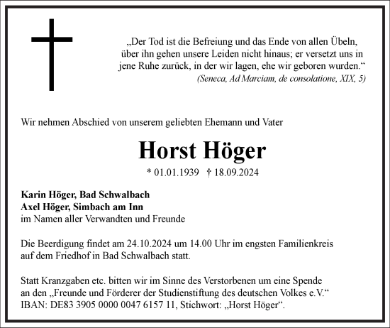 Traueranzeige von Horst Höger von Frankfurter Allgemeine Zeitung