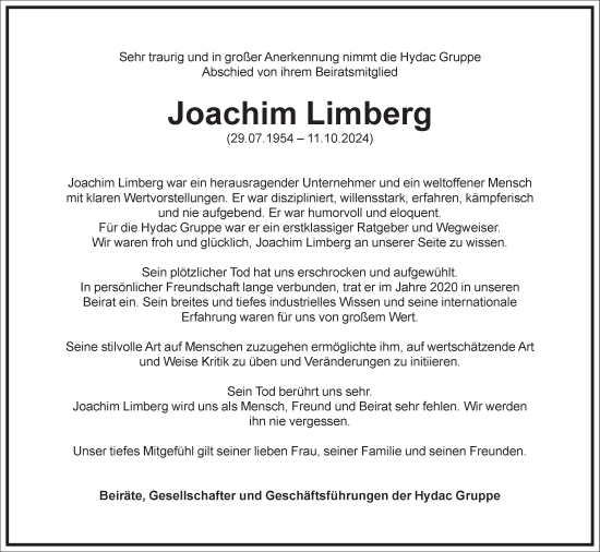 Traueranzeige von Joachim Limberg von Frankfurter Allgemeine Zeitung