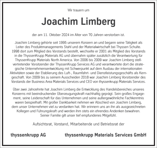 Traueranzeige von Joachim Limberg von Frankfurter Allgemeine Zeitung