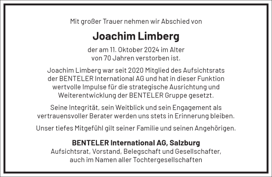 Traueranzeige von Joachim Limberg von Frankfurter Allgemeine Zeitung