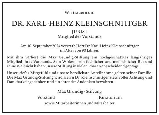 Traueranzeige von Karl-Heinz Kleinschnittger von Frankfurter Allgemeine Zeitung