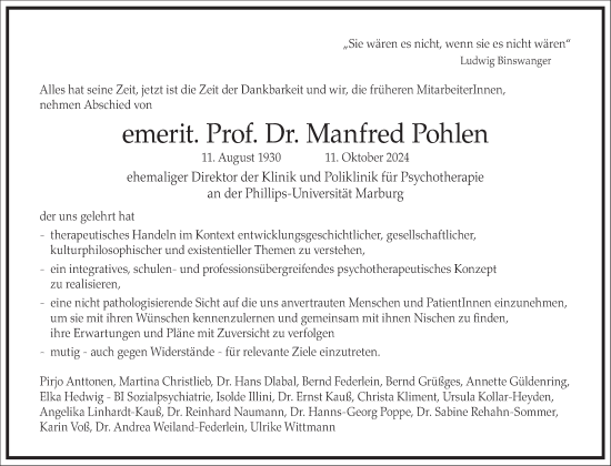 Traueranzeige von Manfred Pohlen von Frankfurter Allgemeine Zeitung