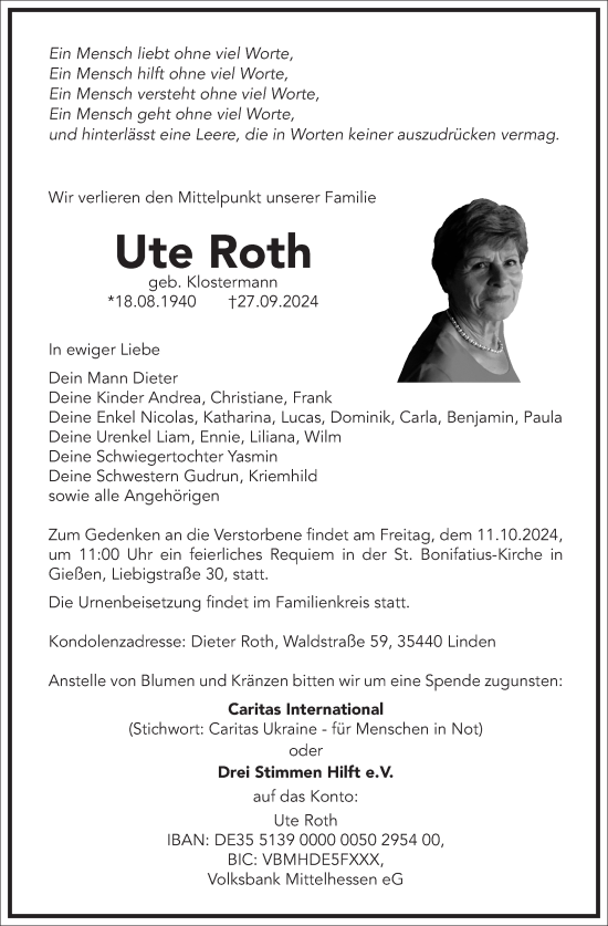 Traueranzeige von Ute Roth von Frankfurter Allgemeine Zeitung