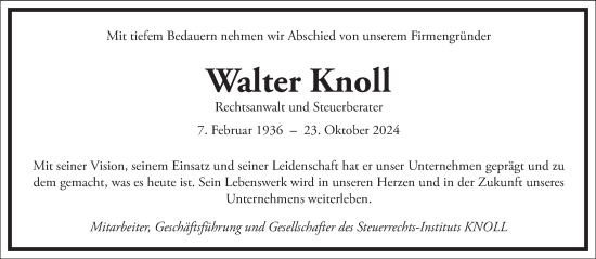 Traueranzeige von Walter Knoll von Frankfurter Allgemeine Zeitung