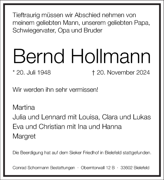 Traueranzeige von Bernd Hollmann von Frankfurter Allgemeine Zeitung