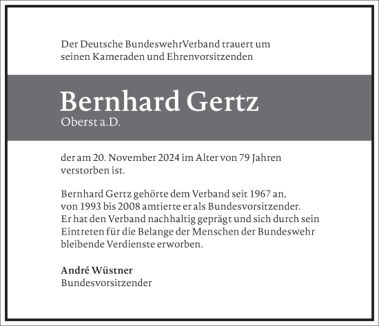 Traueranzeige von Bernhard Gertz von Frankfurter Allgemeine Zeitung