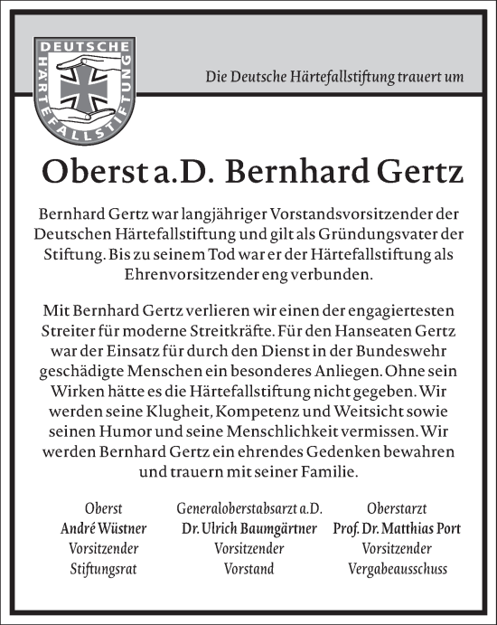 Traueranzeige von Bernhard Gertz von Frankfurter Allgemeine Zeitung