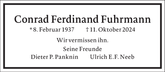 Traueranzeige von Conrad Ferdinand Fuhrmann von Frankfurter Allgemeine Zeitung