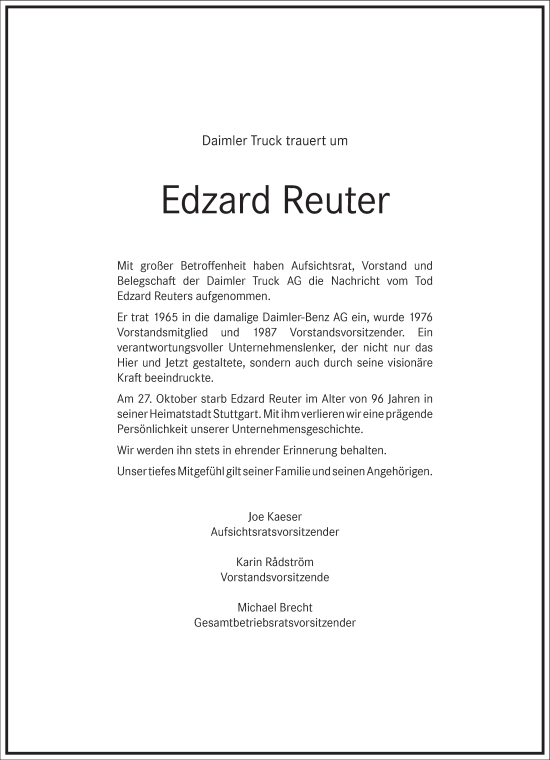 Traueranzeige von Edzard Reuter von Frankfurter Allgemeine Zeitung