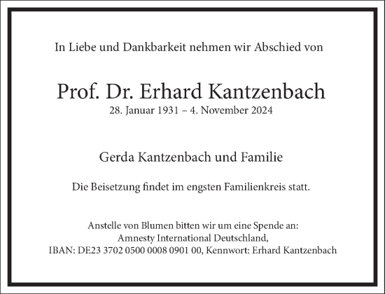 Traueranzeige von Erhard Kantzenbach von Frankfurter Allgemeine Zeitung