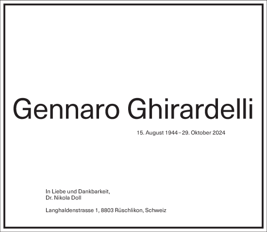 Traueranzeige von Gennaro Ghirardelli von Frankfurter Allgemeine Zeitung