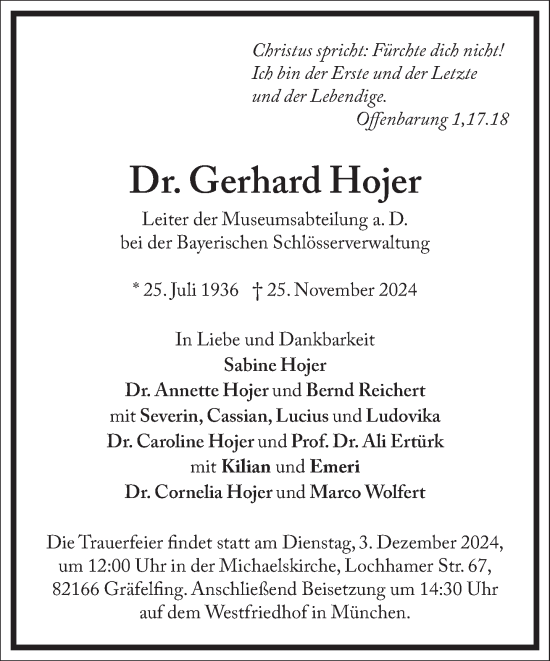 Traueranzeige von Gerhard Hojer von Frankfurter Allgemeine Zeitung