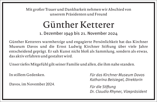 Traueranzeige von Günther Ketterer von Frankfurter Allgemeine Zeitung