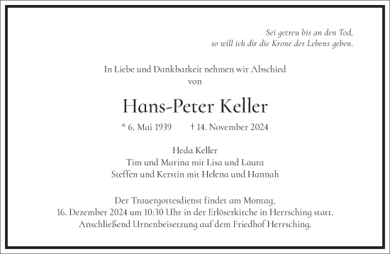 Traueranzeige von Hans-Peter Keller von Frankfurter Allgemeine Zeitung