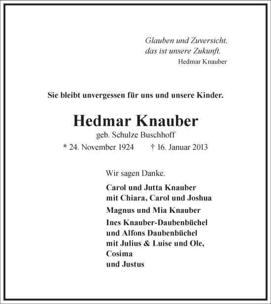 Traueranzeige von Hedmar Knauber von Frankfurter Allgemeine Zeitung